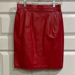 Vintage 1980's Red Leather Nora Ritti  20" Skirt
